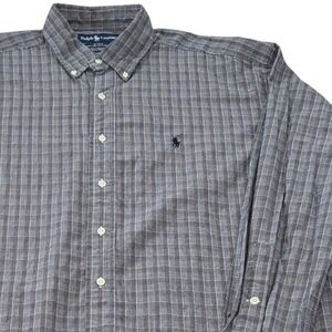 Ralph‎ Lauren Blake Black Plaid Check Two-Ply Cotton Button Down Shirt Mens L